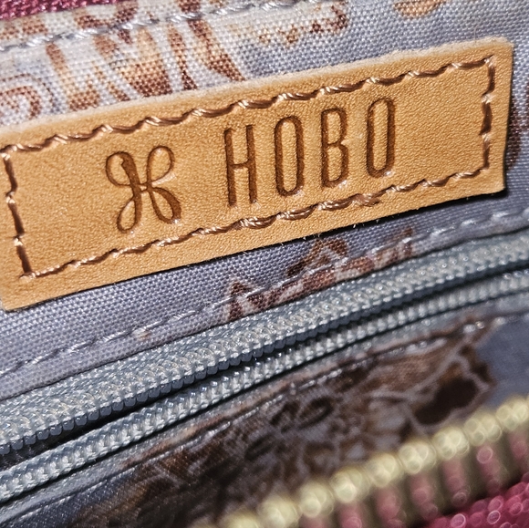 Hobo International "Cadence"Leather Embossed Tooled Cranberry Pouchette Bag - Picture 4 of 13